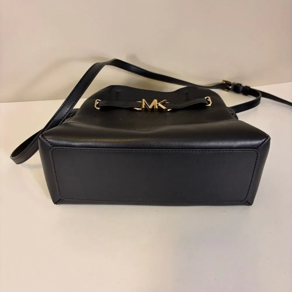 Michael Kors‎ Black Leather Reed Center Logo MK Satchel Purse